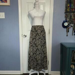 Vintage Kathie Lee Collection Women 14 Black and Beige Floral Maxi Work Skirt